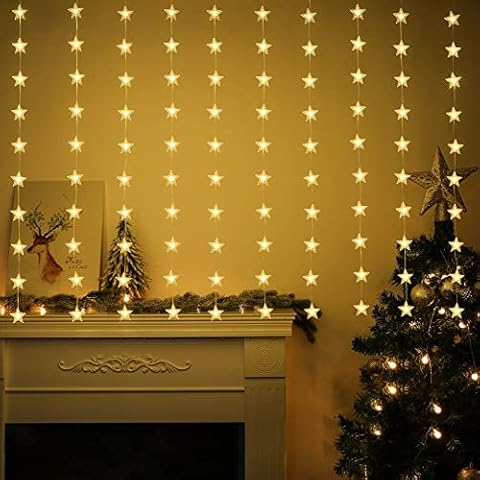 BLOOMWIN Guirnaldas Cortina Luces Estrellas con Control Remoto y Ganchos Cover