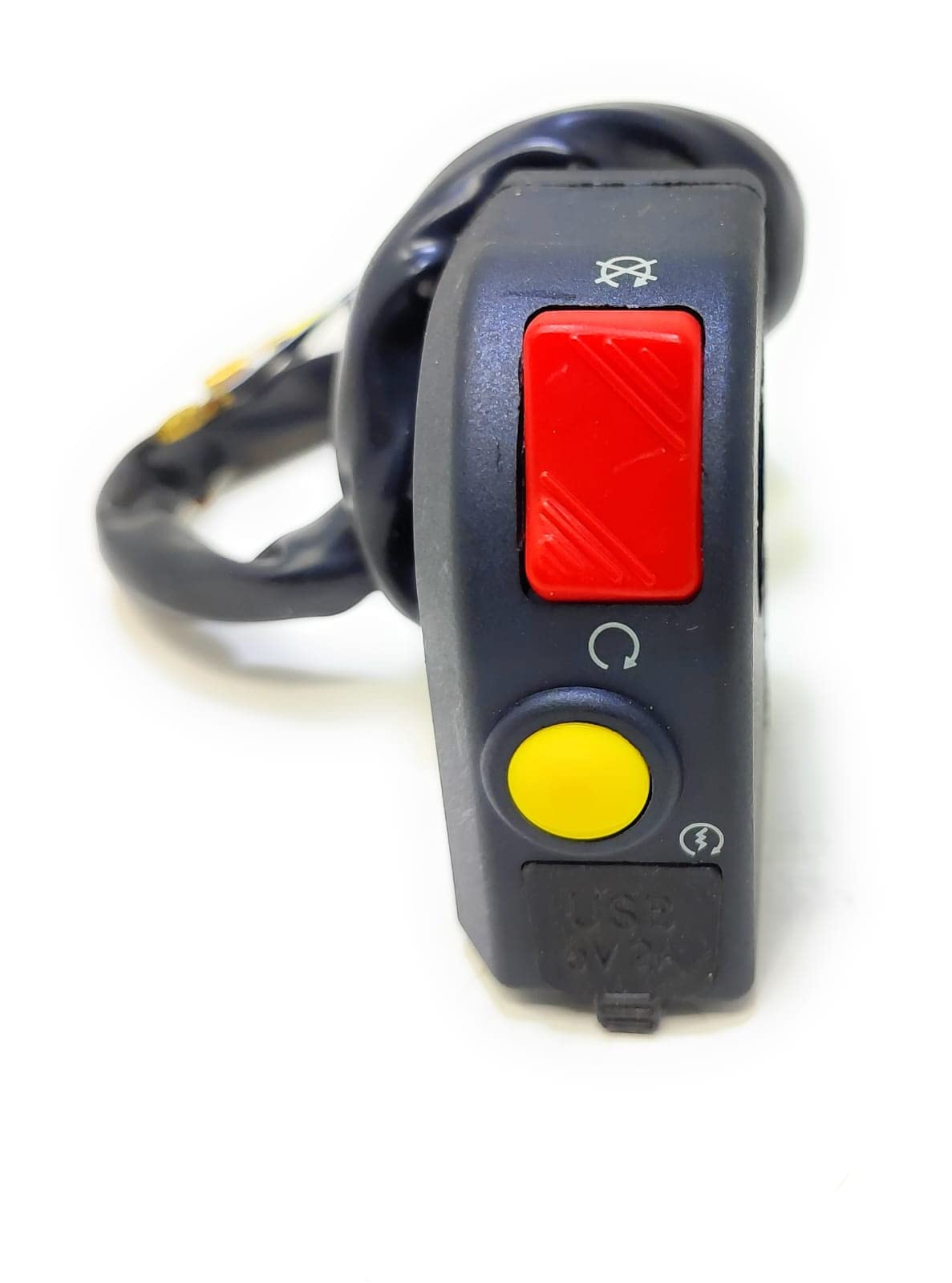DesiKartz® Universal 12V Motorcycle Handlebar All Purpose On/Off Switch with Cable for Fog Lights, Horn, Hazard Flasher, Auxiliary Lights. (Horn Switch with USB Charger)