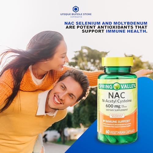 Spring Valley, NAC 600mg, 60 Count Vegetarian Capsules, Immune Support, Dietary Supplement + 7 Day Pill Organizer Included (Pack of 1)
