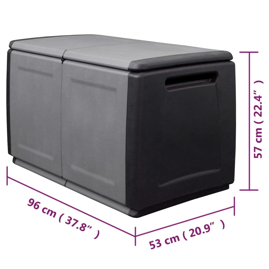 Scatola portaoggetti da giardino, per esterni, 96 x 53 x 57 cm, 230 l, grigio scuro, nero
