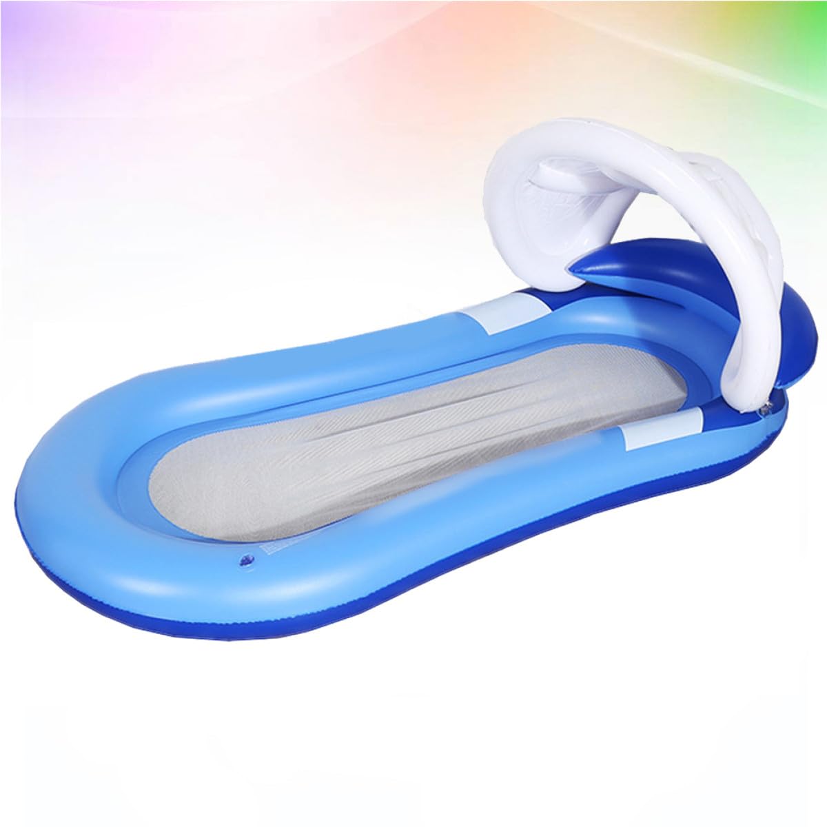 BESPORTBLE Cama Flotante Inflable y Hamaca de Agua para Adultos, Tamaño Mediano, con Toldo Desmontable, Respaldo y Malla de Nailon, para Piscina, Playa y Lago, Flotador Reclinable Azul