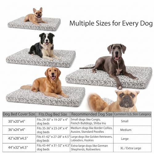 Image of Faux Fur Dog Bed Covers - Ultra Soft Rose Velvet, Removable & Washable, Cozy & Durable,Large Pet Bed Cover Only (No Filling) - Gray, (Leopard Print Black-White, 42 inch L x 28 inch W x 4.5 inch Th)