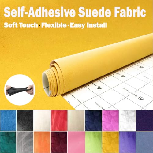 Image of Suede Fabric Wrap - Self Adhesive Film Sticker Silky Decal Sheet for Car Interior Furniture Upholstery DIY Elastic Stretch Peel and Stick (Orange Yellow, 17.5 in x 70 inch)
