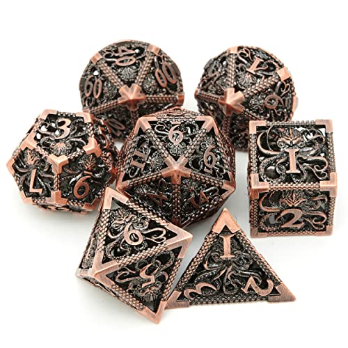 Dungeons And Dragons Dice D&D Dice Set Hollow Polyhedral Octopus Metal Dice Suitable 7Pcs Set For Dungeons And Dragons Rpg Mtg Table Games D&D Pathfinder Shadowrun And Math Teaching (Ancient Bronze) #TOP30