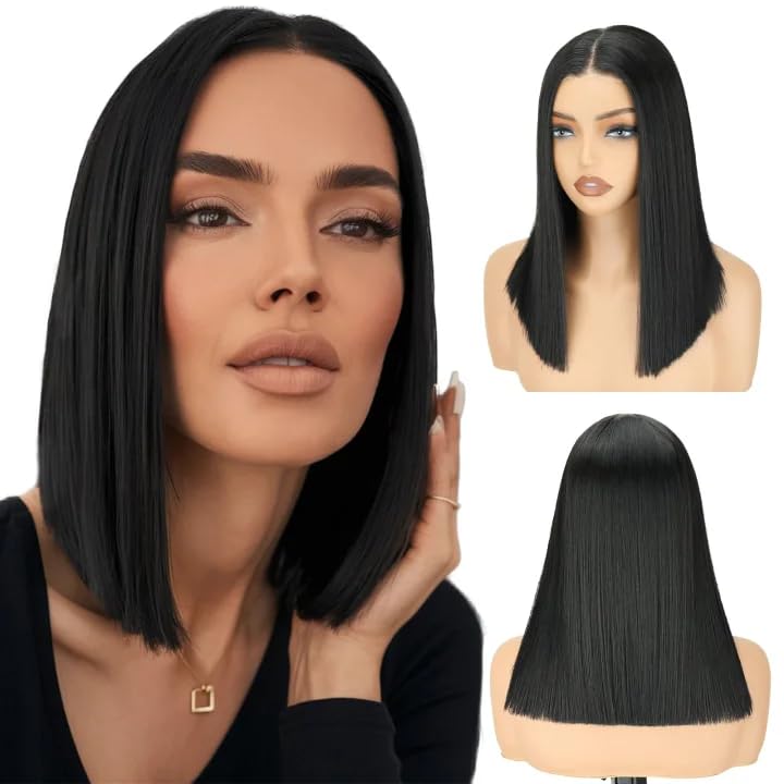 NOSTALGIA Glueless Wig for Women Natural Black Short Straight Lace Wig - image 1