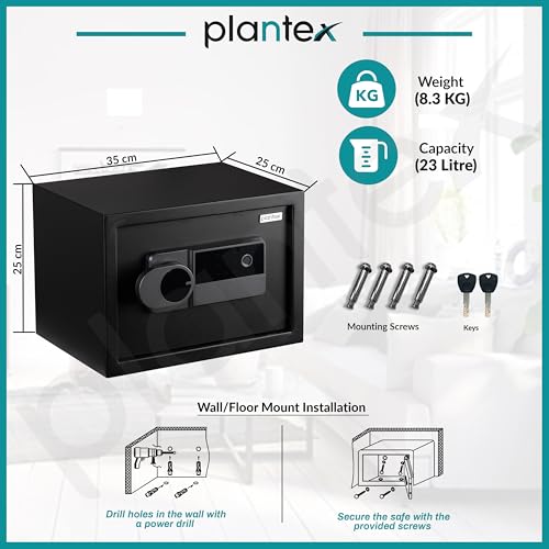Image of Plantex 23 Litre Digital Safe Locker for Home /Safe Locker Box with Touchscreen Panel /User Dual Code Access with Emergency Key Locks /Locker for Home Jewellery /2 Years Warranty By Plantex (Black)
