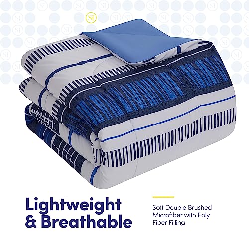 Sweet Home Collection 7 Piece Comforter Set Bag Solid Color All Season Soft Down Alternative Blanket & Luxurious Microfiber Bed Sheets, Mediterranean, Queen