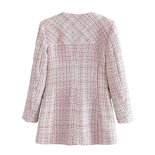 Women'S Textured Blazer Round Neck Long Sleeve Single Breasted Midi Top Jacket2