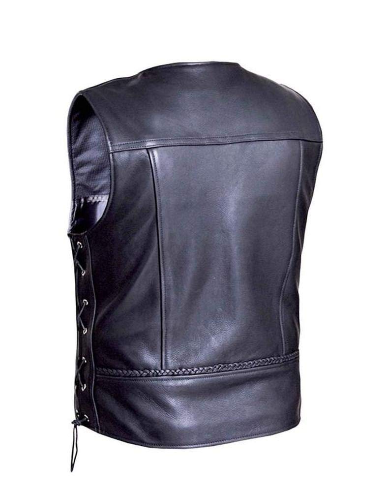 Ultra Men's Motorcycle Leather Vest with Buffalo Nickel Snaps,Black,Size - 3XL