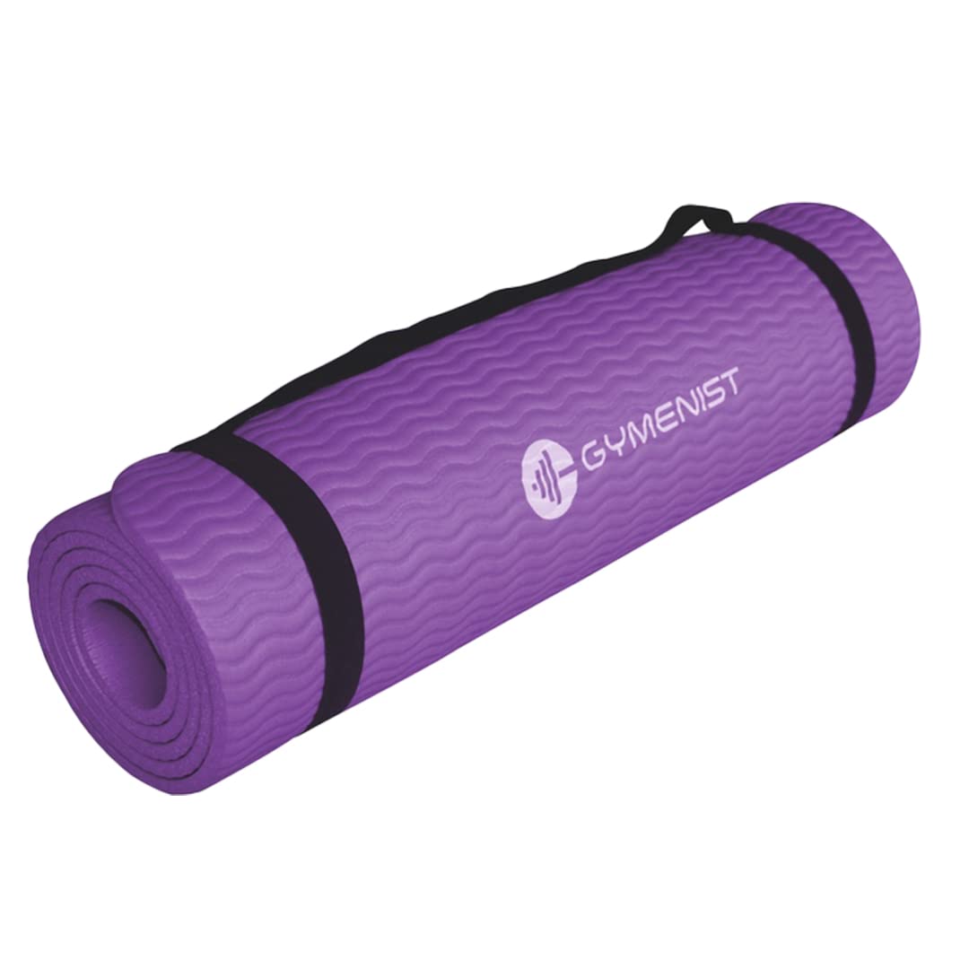 Esterilla gruesa para yoga para ejercicio, 60,9 x 182,9 cm, ideal para camping, entrenamientos cardiovasculares, pilates, gimnasia con correa de transporte incluida, de Gymenist, Púrpura