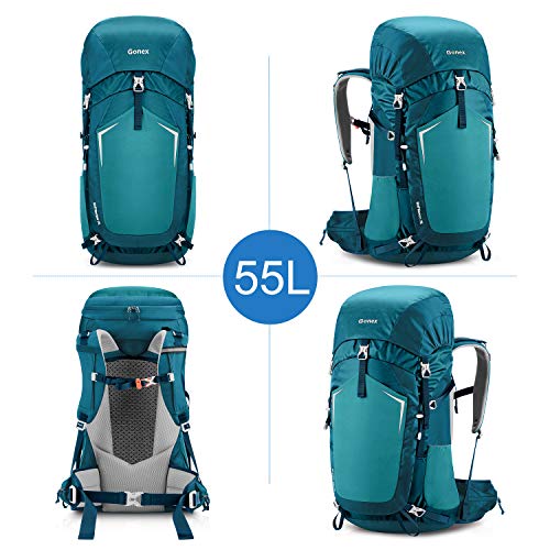 Gonex 55L Hiking Internal Frame Backpack Outdoor Backpacking Camping Trekking Climbing Backpack with Rain Cover for Men Women Blue