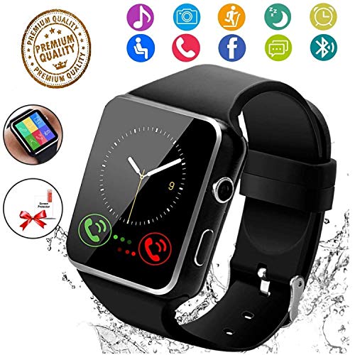 Smart Watch, Bluetooth Smartwatch Touch Screen Wrist Watch with Camera/SIM Card Slot,Waterproof Smart Watch Sports Fitness Tracker Android Phone Watch Compatible with Android Phones Samsung Huawei