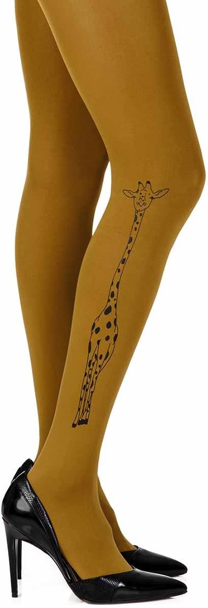 Zohara Giraffe Can't Dance Mustard Print Tights, Size 2