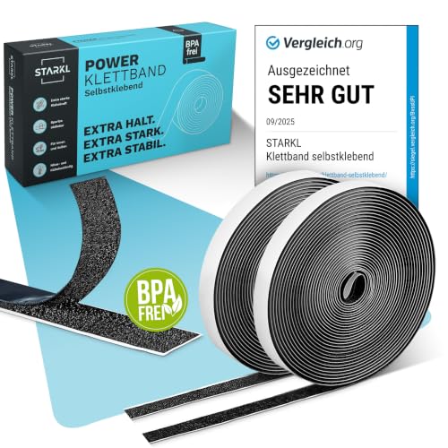 Klettband Selbstklebend Extra Stark - BPA Frei - Klettverschluss Selbstklebend Schwarz - Klett Klebeband Extra Breit - Selbstklebendes Klettband Beidseitig - Klettbänder - 3m x 10mm