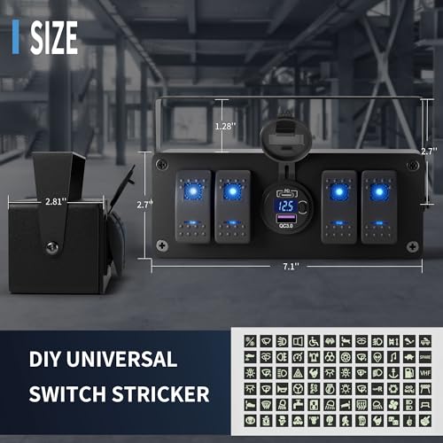 Image of Joinfworld 4 Gang Rocker Switch Box 12V SPST ON /Off Marine Switch Panel 12 Volt Waterproof Blue LED Light Bar with Dual USB Outlet PD3.0 & QC3.0 Car USB Port for Boat Automotive Car Truck RV UTV