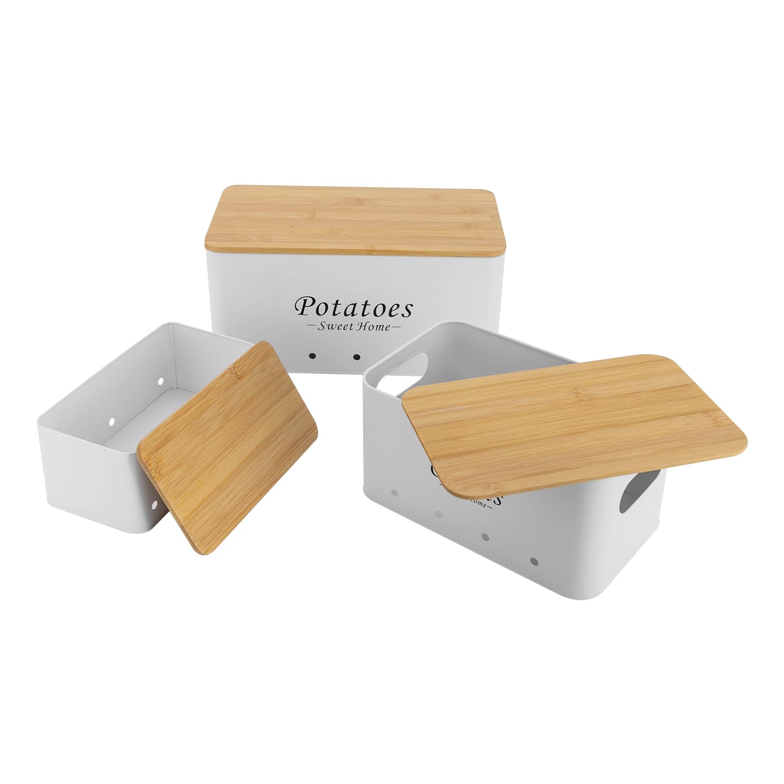 Juego de contenedores de 3 piezas, apilable, con asas ventiladas, recipiente de almacenamiento para organizar cebollas, patatas y ajos en la cámara de almacenamiento de cocina