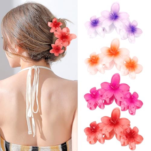 ANBALA 4PCS Hair Clips Flower Hair Clips for Women Large Claw Clips for Thick Hair Strong Hold Non-slip Hawaii Flower Hair Clip for Women Girls (Colorful)