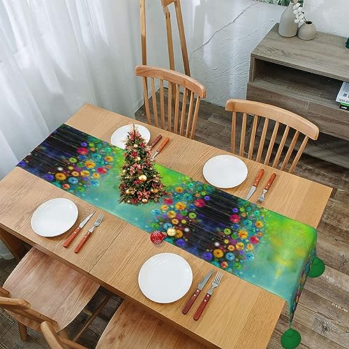 Chemin de table rustique en tissu imprimé de fleurs abstraites colorées - 5
