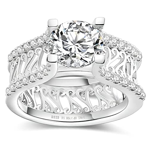 Image of Moissanite Engagement Rings Wedding Ring D Color VVS1 Round Cut S925 Sterling Silver Plated 18K White Gold Promise Rings for Women