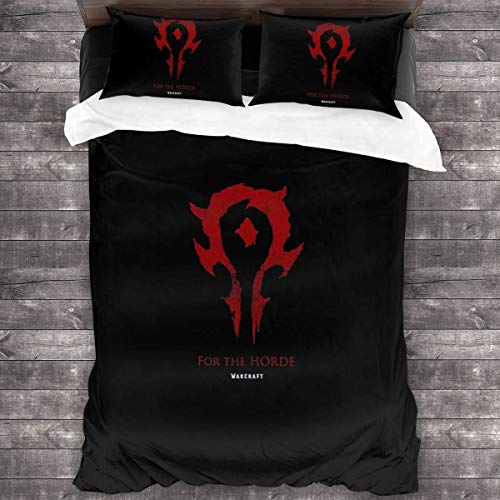 Knncch pour-la-Horde-Warcraft 3pcs literie Impression Housse de Couette Ensemble Doux (sans Couette), Ensemble de lit Cadeau Adulte pour Enfants Adolescents Cover