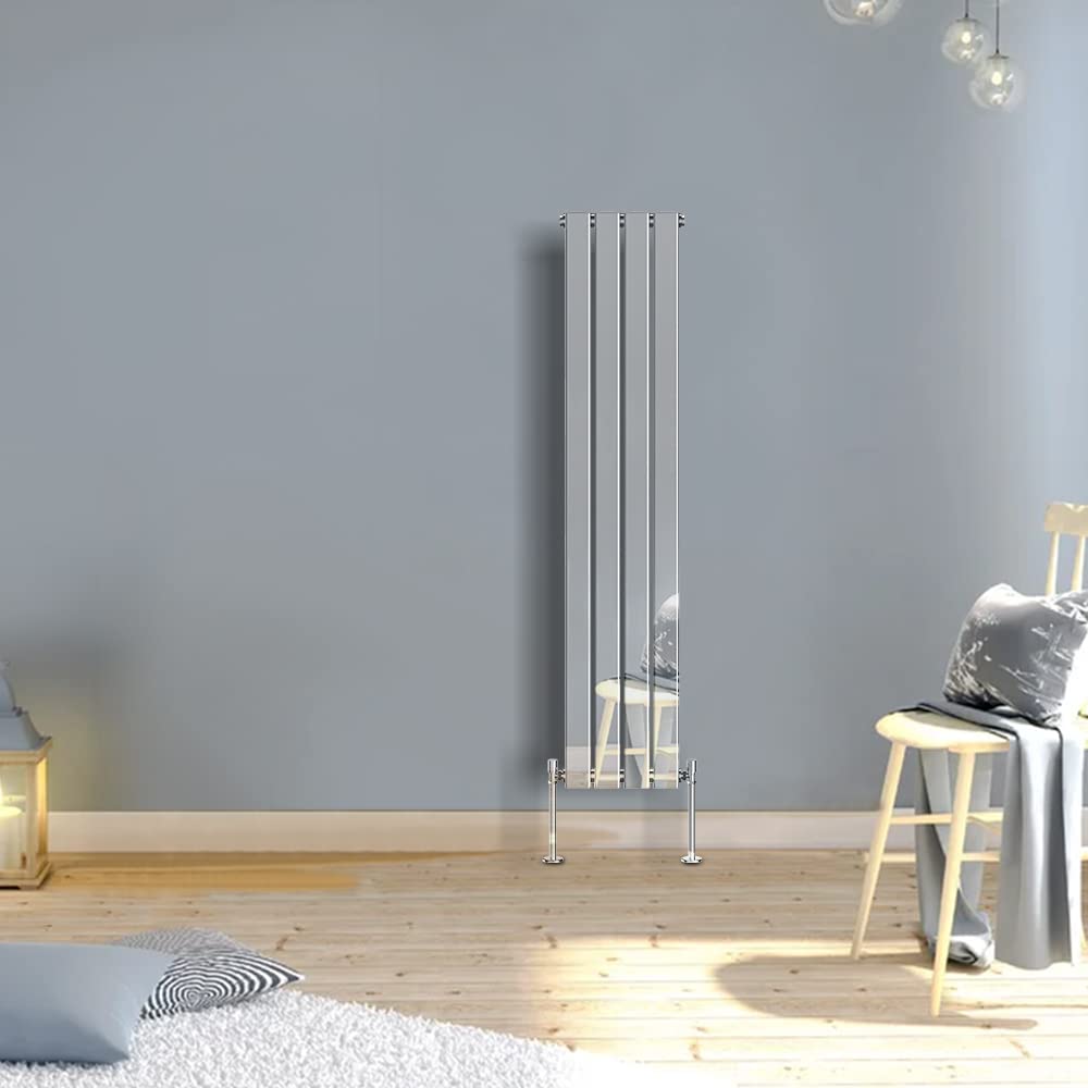 Warmehaus Chrome Vertical Flat Panel Radiator 1600X272mm Single Column Tall Upright Central Heating Rad