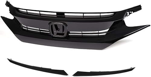 Parachoques delantero superior del capó + tapa de ojal compatible con Honda Civic 10th 2016 2017 2018 Rejilla de malla de estilo fábrica negro