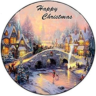 Christmas Vintage Traditional Village Scene Happy Christmas 7.5 inch Circle on Decor Icing Sheet Edible Cake Topper - Perfect for Decorating Larger Cakes