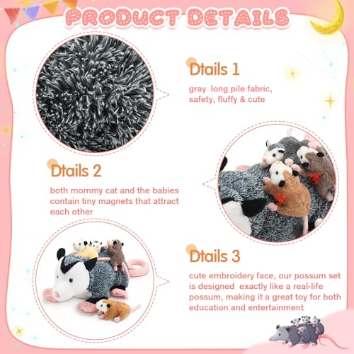 Image of Hollowfly 5 Pcs Opossum Stuffed Animal Mommy with 4 Baby Possum Plush Toy