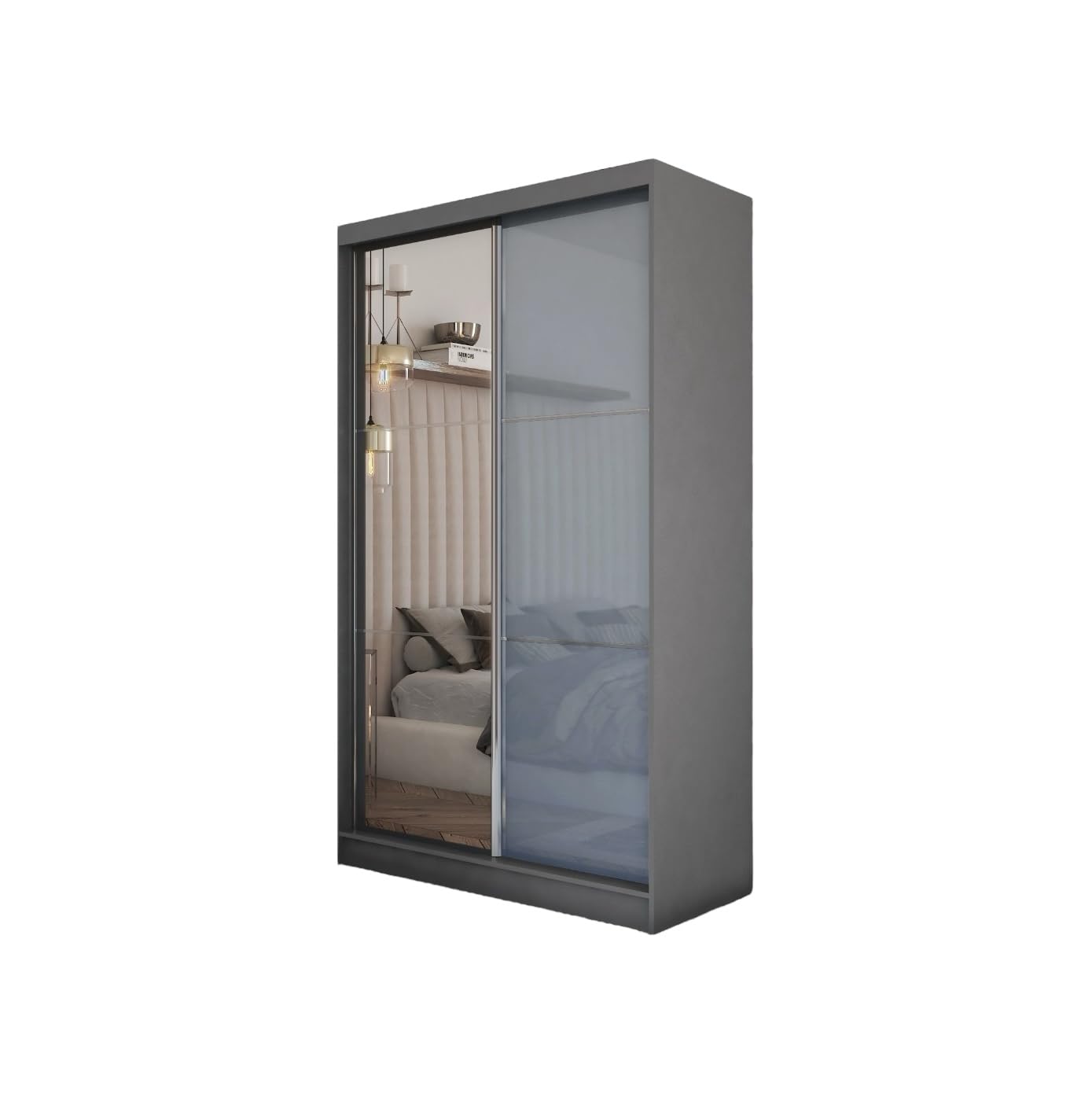 Kleiderschrank Vena inklusive Schiebetüren Schwebetürenschrank ((Farbe: Graphit, lacobel Graphit) mit Spiegel, 150 cm)