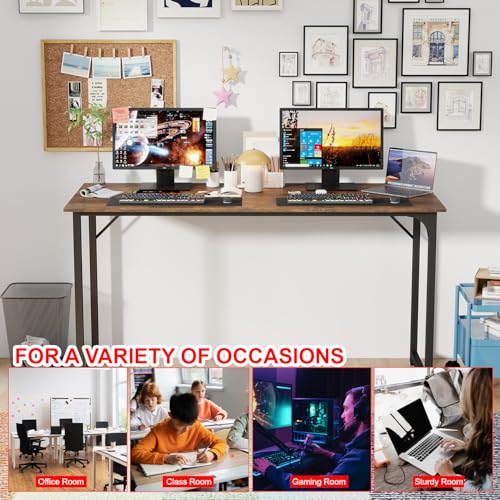 Image of PayLessHere | 55 Inch Computer Desk | Vintage | Office Desk with Metal Frame, Adjustable Feet | Water-Resistant, Scratchproof Surface | Sturdy Writing Table for Home Office or Study | Pack of 1