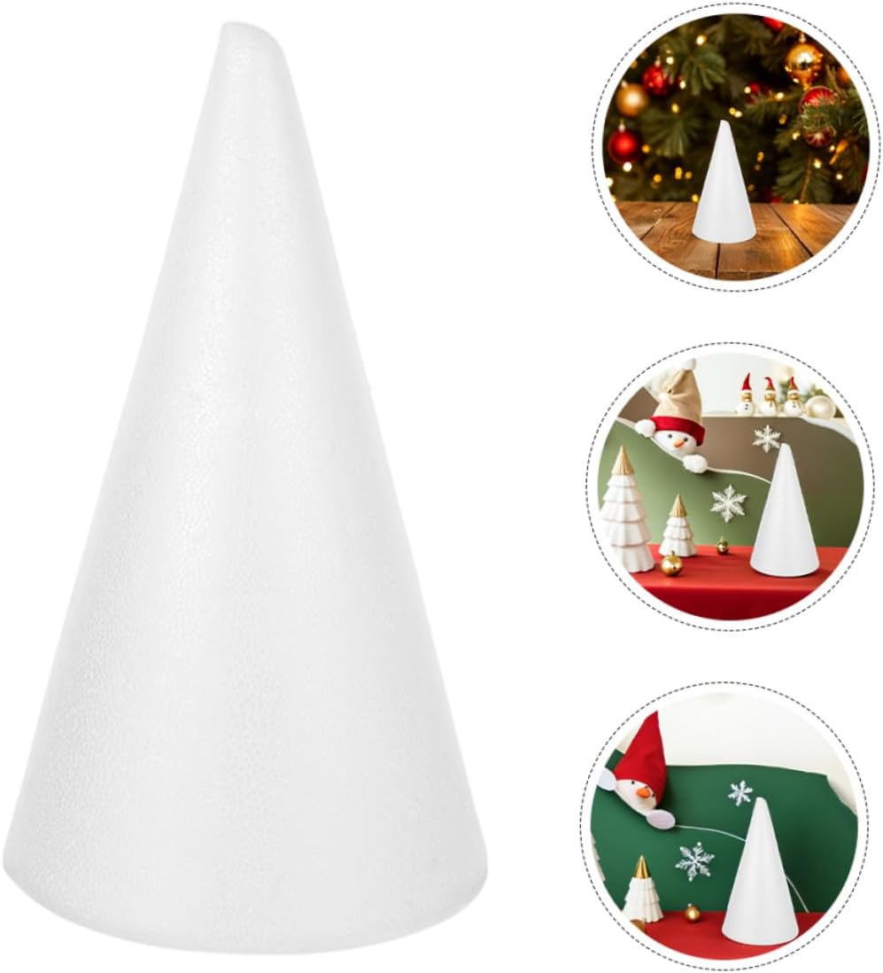 Cabilock White Polystyrene Foam Cones for DIY Crafts Solid Foam Tree Cones Height Paint-Friendly Surface for Christmas Trees Floral Displays Party Decorations Reusable and Stable Craft