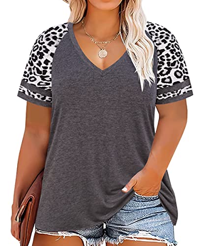 Image of CARCOS Womens Plus Size Tops Short Sleeve Shirts V Neck Tunic Floral /Tie Dye /Solid Summer Tees XL-5X