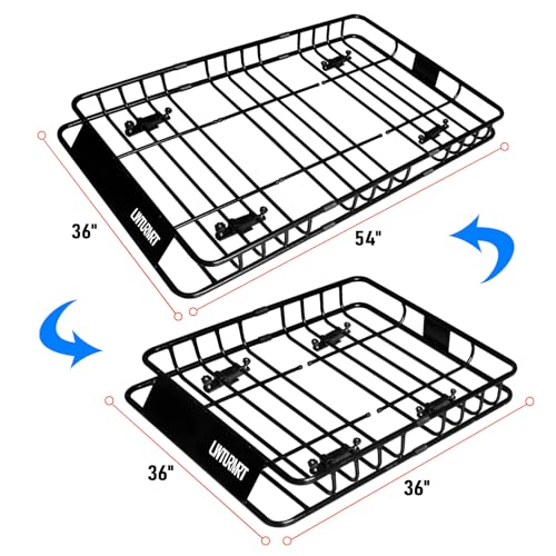 Image of LWTURMRT Heavy Duty 54 inchX36 inchRoof Rack Cargo Basket Universal Rooftop Cargo Carrier with Waterproof Cargo Bag 18 Cubic Feet (54 inchX34 inchX17 inch) Cargo Net