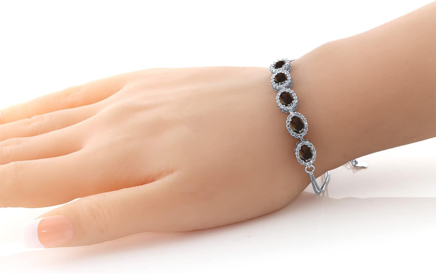 Gem Stone King 5-Stone Halo Gemstone Birthstone Bracelet for Women | 925 Sterling Silver | Oval 7X5MM | 7 Inch with 1.5 Inch Extender | Jewelry Gifts for Mom Wife Her