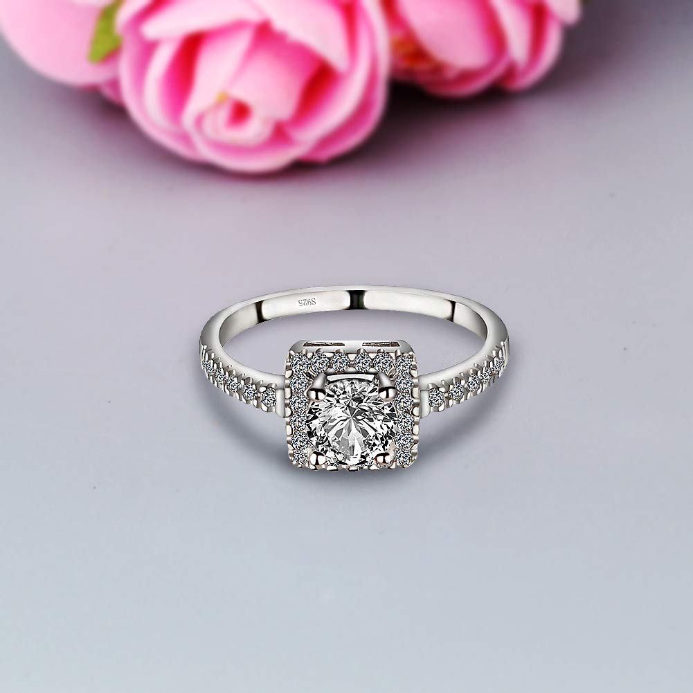 anelli di fidanzamento con zirconia cubica taglio brillante rotondo in argento Sterling 925 anelli matrimonio