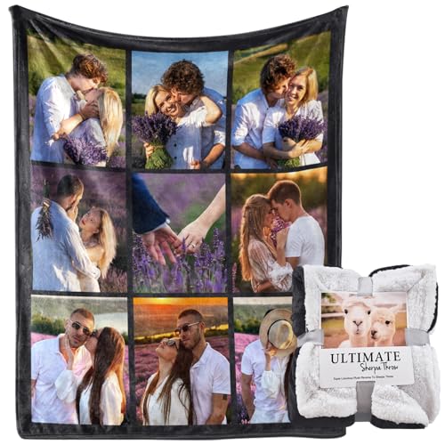 Custom Sherpa Fleece Blanket Girlfriend Boyfriend Gifts Customized Photo Thick