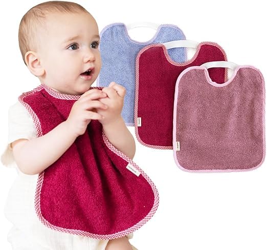 Bugalin Pack de 3 Baberos Bebe Impermeables | Babero con Goma al Cuello | Fáciles de Poner y Quitar | De Rizo y Tela Impermeable, Ideal para la Guarderia | Fabricados 100% en España (BERRY)