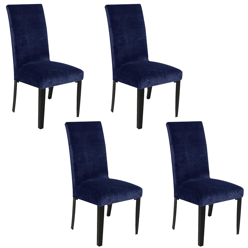 SANOCAY Velvet Dining Chair Covers Stretch for Dining Room Set of 4 Parson Chair Slipcovers Protectors Soft Thick Solid Fabric Washable (Navy, Set of 4) — image 1