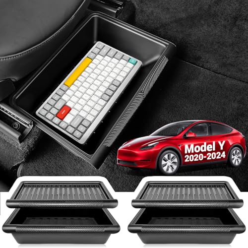 teworld 2Pack Tesla Model Y 2024 Under Seat Storage Box [No-Mess | Sturdy/Practial] Hidden Front/Back Model Y Under Seat Organizer Tesla Model Y Accessories 2024-2020 Upgared ABS Lid