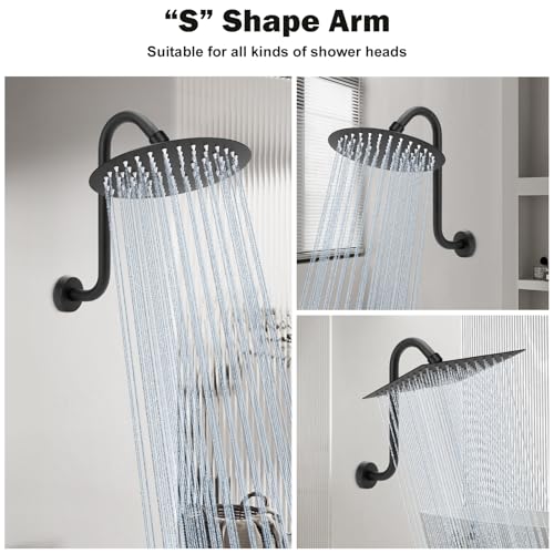 Image of NearMoon S Shaped Shower Head Riser Arm, Shower Extender Arm with Flange, Standard 1 /2 inch Connection- Bathroom Accessory (12 Inch, Matte Black)