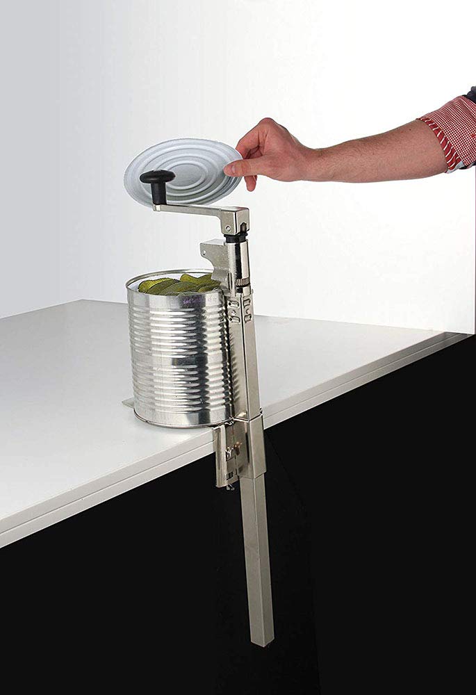 FMprofessional Dosenöffner, praktischer Konservenöffner mit Schneidrad, Universalöffner aus hochwertigem Edelstahl, Küchenhelfer zur Tischmontage, Öffner für Dosen (Farbe: Silber), Menge: 1 Stück