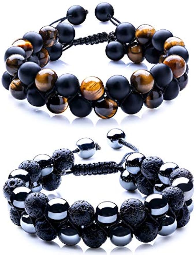 WRCXSTONE Natural Stone Bracelet Mens Black Lava Rock Bracelet Tiger Eye Gemstone Bracelet Yoga Essential Oil Bracelet Charm Gift