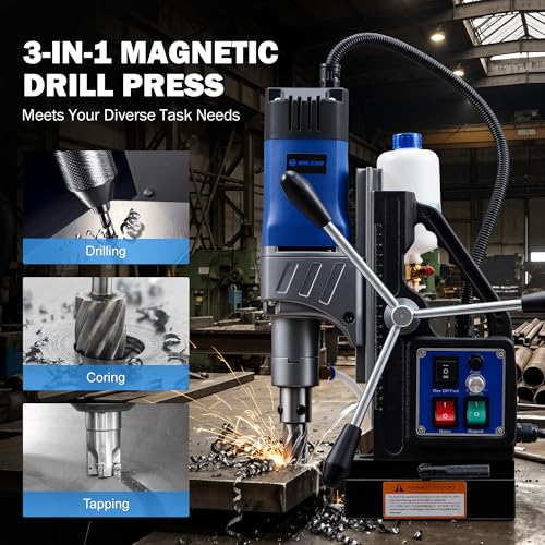 Image of ZELCAN Mag Drill Press with 6 Core Drill Bits, 1550W Magnetic Drill with 2 inch Boring Dia Reverse Drilling, 2922lbf Portable Electric Magnet Drill with Stepless Speed for Metal Surface Industrial Home