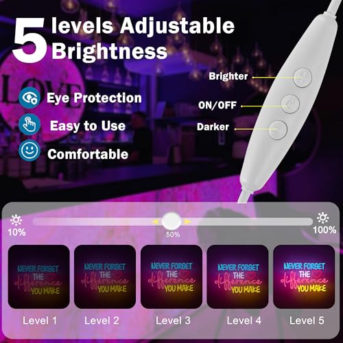 Image of Never Forget the Difference You Make Neon Sign for Wall Decor Dimmable LED Neon Light for Game Room Bedroom Bar Man Cave Decor Parties Gift