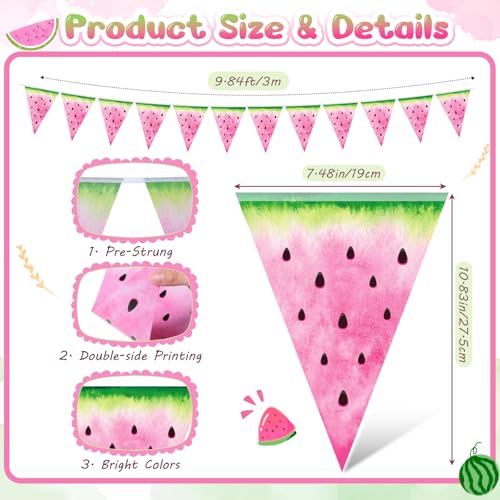 Image of Gersoniel 5 Pcs Pink Watermelon Party Decorations Pennant Banner
