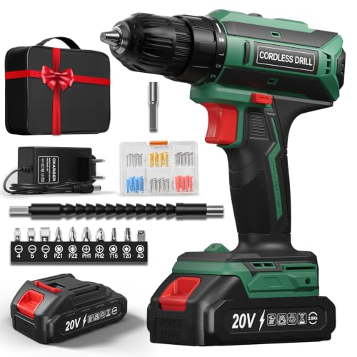 Taladro Atornillador Batería 20V, Taladro Bateria par Máximo 42Nm, Taladro Inalámbrico 2 Velocidades, Apto para Baterías Makita, 25+1 Niveles de Par, Batería 2000mAh, Portabrocas 10mm, Luces LED Verde