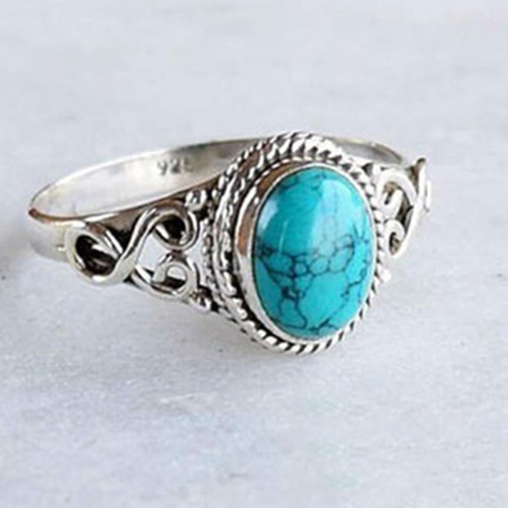 Turquoise Rings for Women Handmade Statement Ring Vintage Boho Rings Ethnic Natural Stone Minimalist Western Jewelry Gifts - Image 4