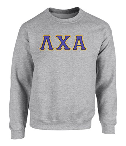 Fashion Greek Lambda Chi Alpha Twill Letter Crewneck Sweatshirt Spt Grey Medium