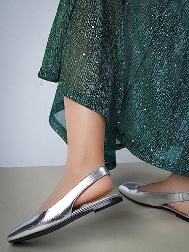 SIFINELAR Women Metallic Gold Square Toe Slingback Flats Shoes Comfort Slip On Casual Office Pumps Shoes | Image 5