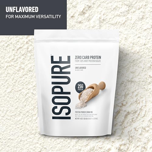 isopure zero carb 100 pure whey isolate protein powder lactose free gluten free with vitamins unflavored 25g protein per serving 1 lb 16 servings packaging may vary